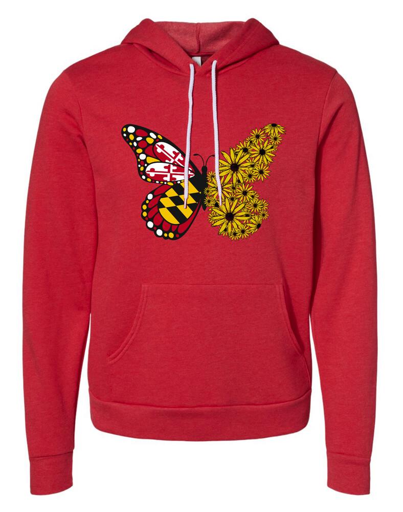 Maryland Flag & Black Eyed Susan Butterfly (Heather Red) / Hoodie - Route One Apparel