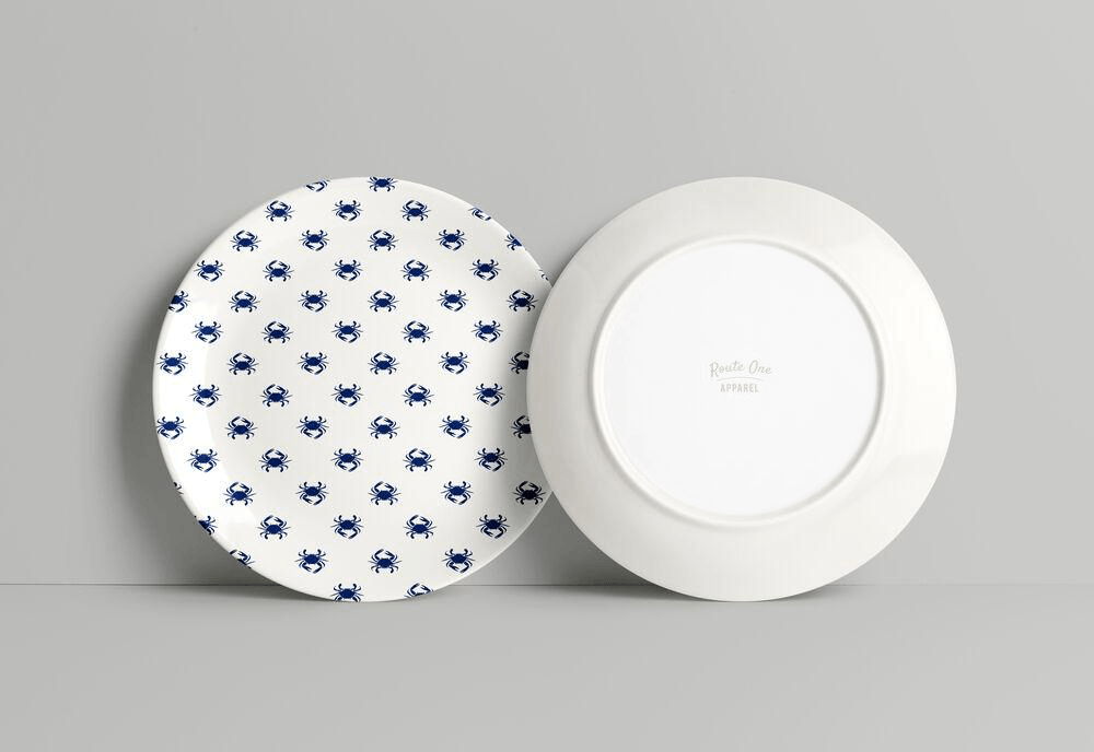 Blue Crab Pattern (White) / Plate - Route One Apparel