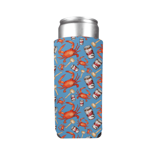 Crab, Mallet & Natty Boh (Light Blue) / Slim Can Cooler - Route One Apparel