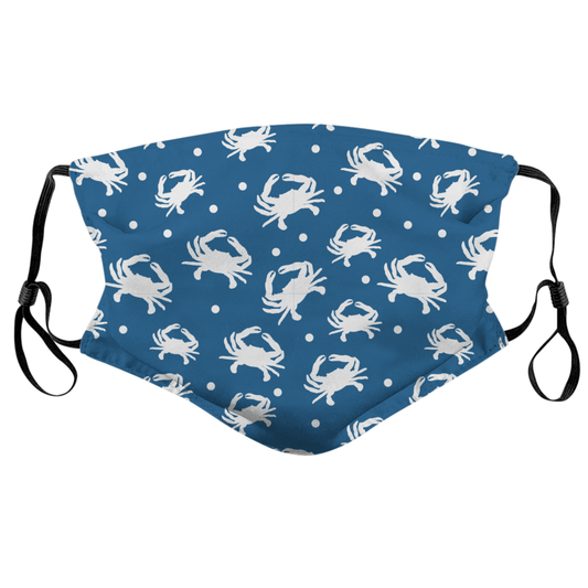 Crab & Polka Dot Pattern (Blue & White) / Face Mask - Route One Apparel