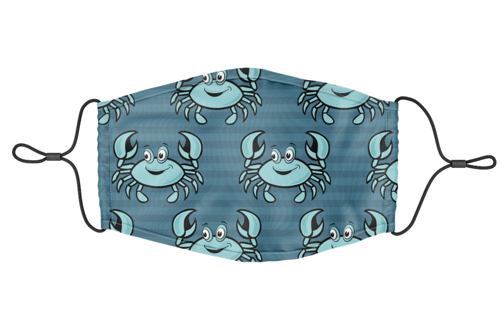 Cartoon Crab Pattern (Blue) / Youth Face Mask - Route One Apparel