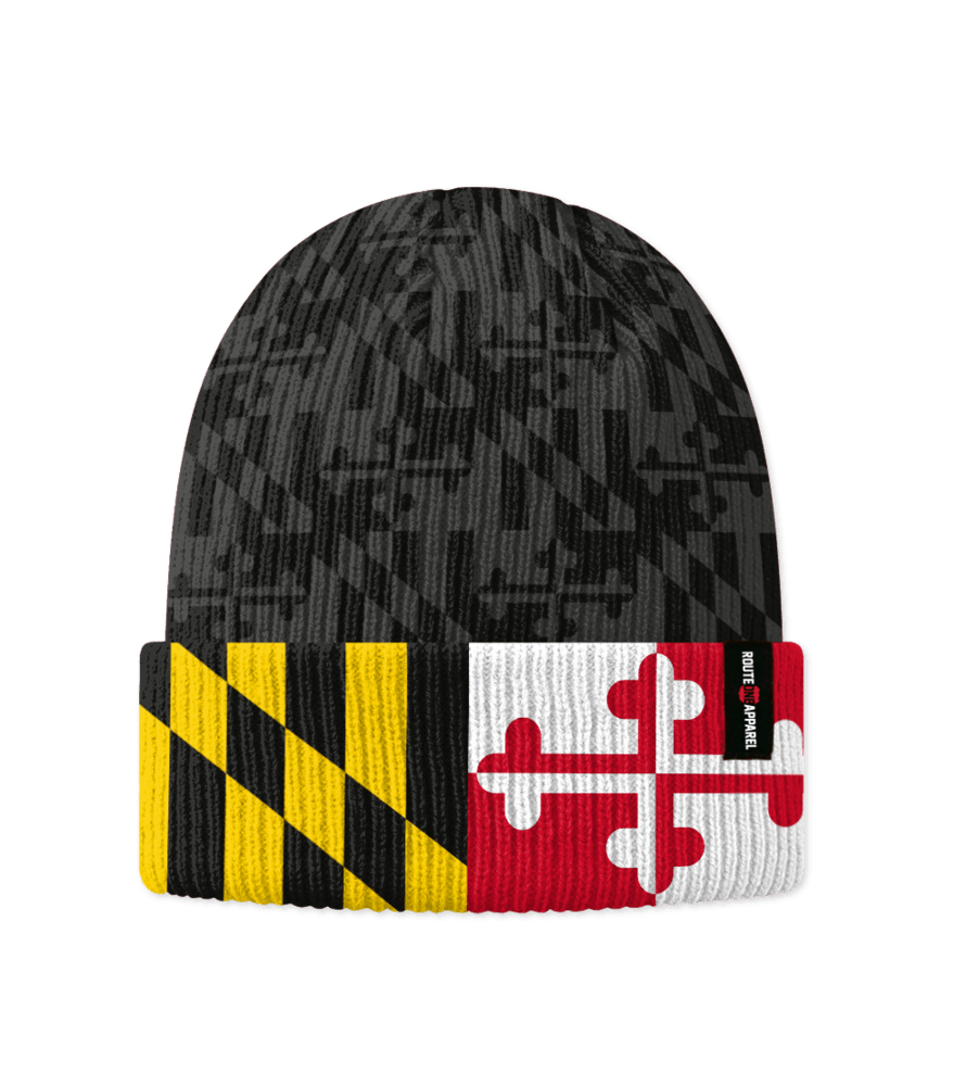 Greyscale Maryland Flag with Color Brim / Beanie - Route One Apparel