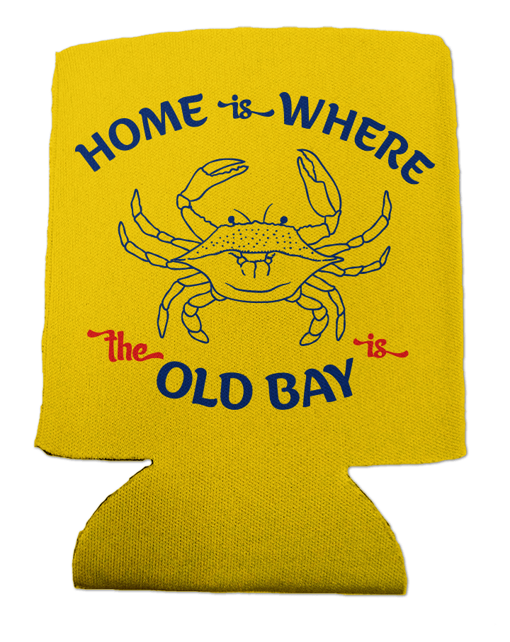 Home Is Where The Old Bay Is with Crab (Yellow) / Can Cooler - Route One Apparel