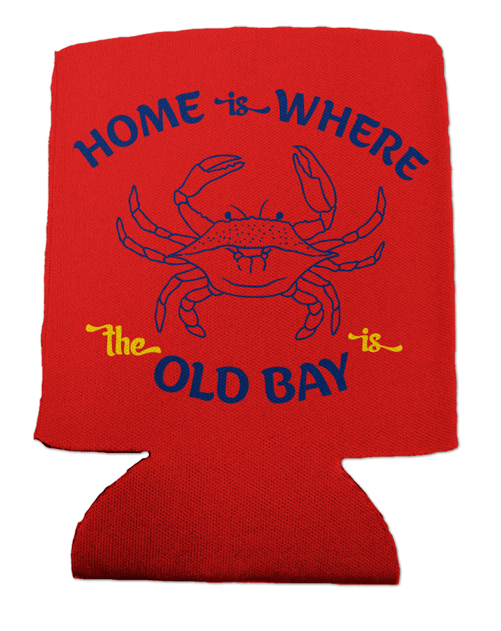 Home Is Where The Old Bay Is with Crab (Red) / Can Cooler - Route One Apparel