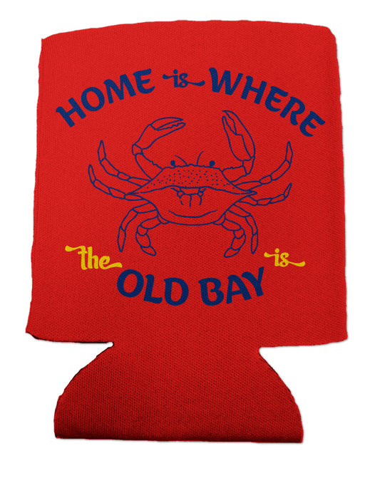 Home Is Where The Old Bay Is with Crab (Red) / Can Cooler - Route One Apparel