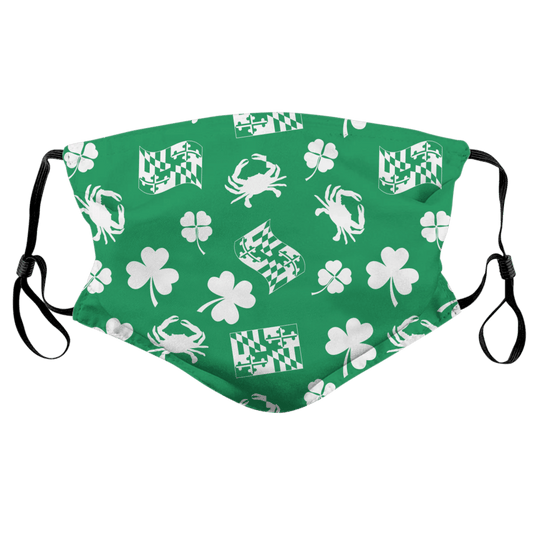 Irish Shamrock, Crab, and Maryland Flag (Green) / Face Mask - Route One Apparel