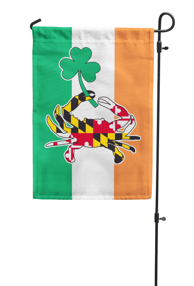 Maryland Full Flag Crab with Shamrock w/ Irish Flag Background / Garden Flag - Route One Apparel