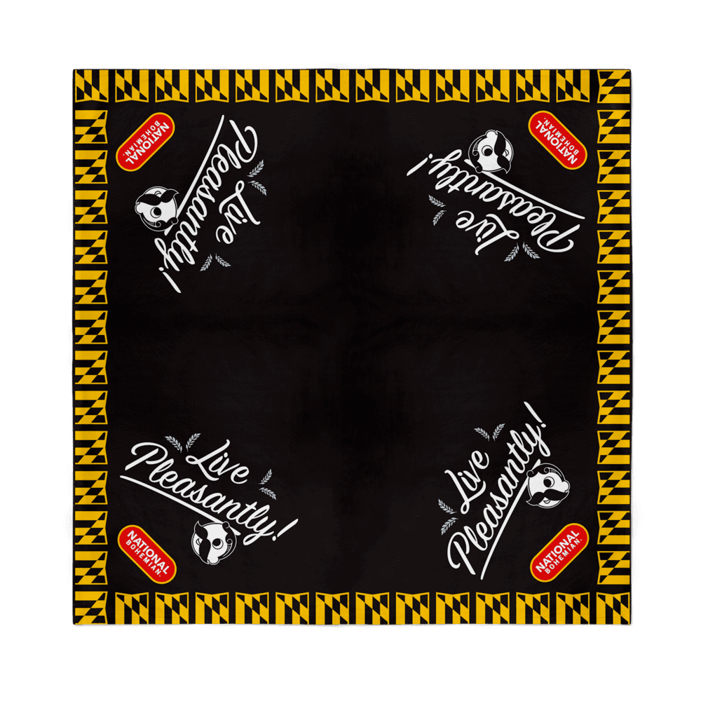 Live Pleasantly, National Bohemian Pill Logo (Black) / Bandana (22 x 22 inch) - Route One Apparel