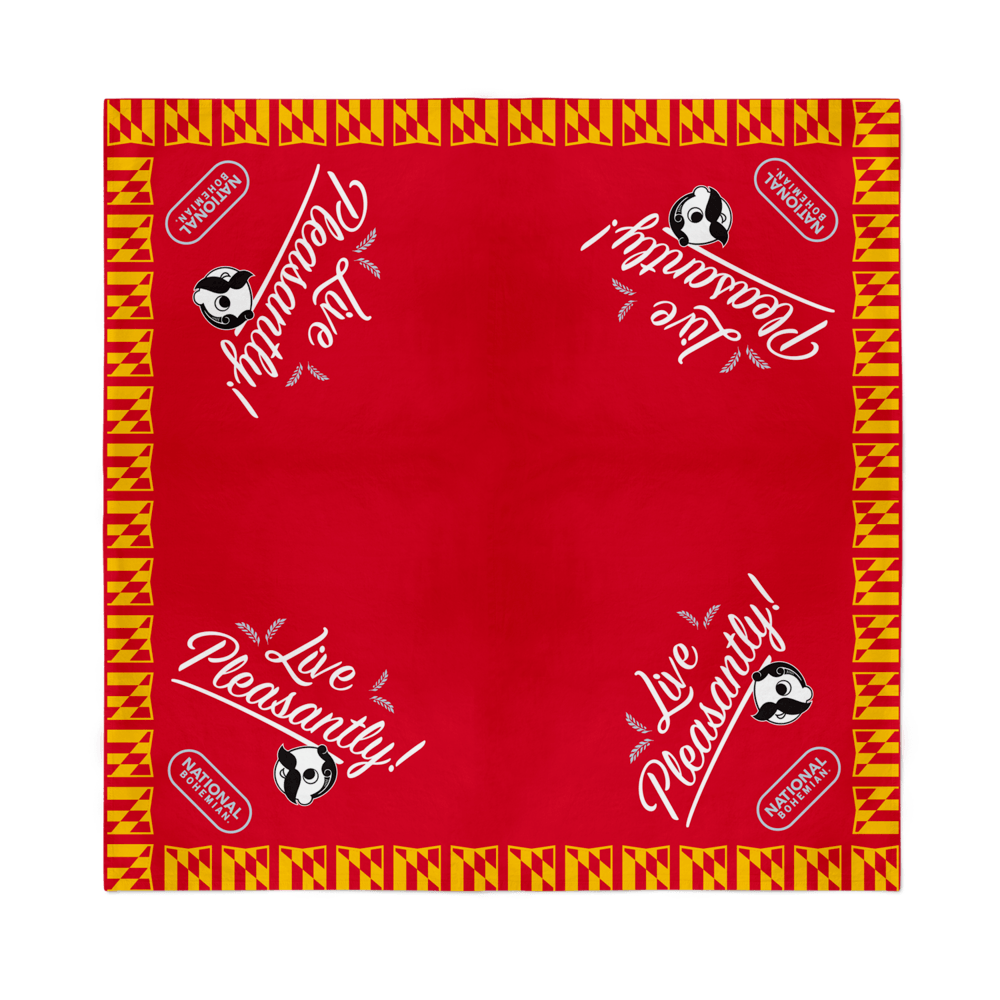 Live Pleasantly, National Bohemian Pill Logo (Red) / Bandana (22 x 22 inch) - Route One Apparel