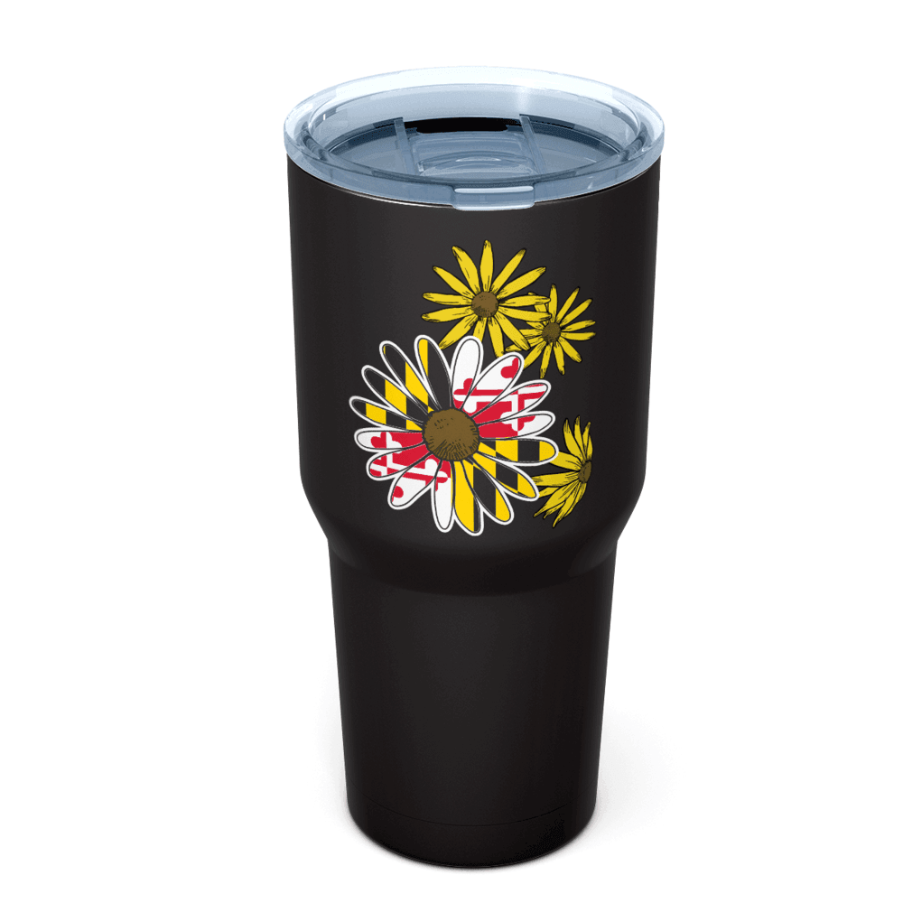 Maryland Flag & Regular Black Eyed Susans (Black) / Large Tumbler - Route One Apparel