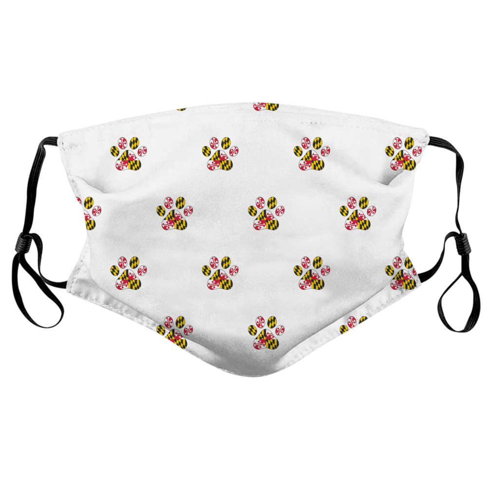 Maryland Paw Print Pattern (White) / Face Mask - Route One Apparel