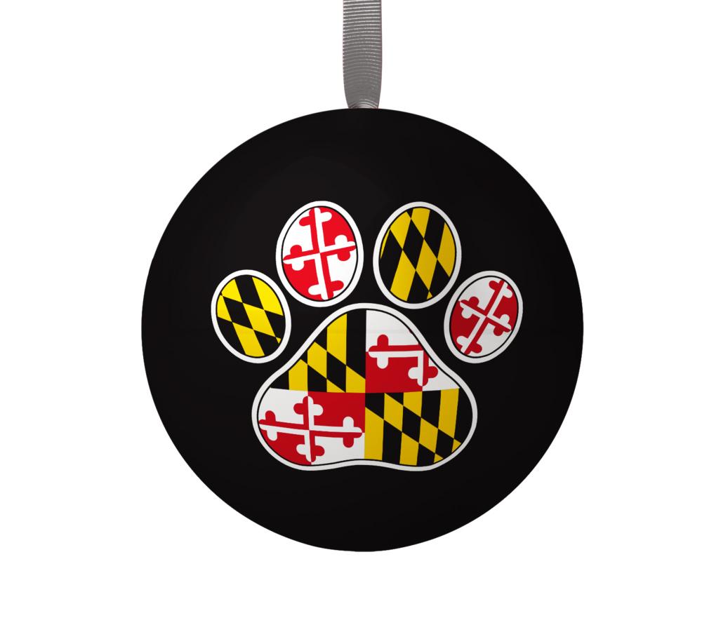 Maryland Paw Print (Black) / Tin Ball Ornament - Route One Apparel