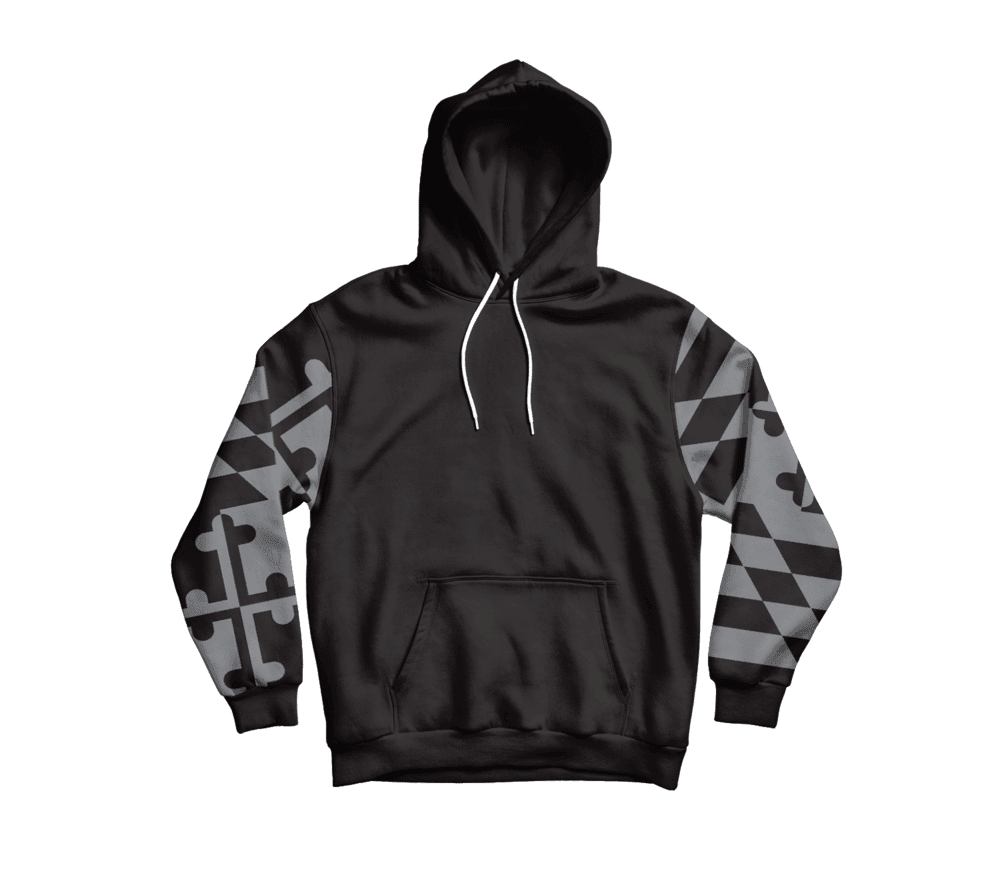 Greyscale Maryland Flag Sleeves (Black) / Hoodie - Route One Apparel