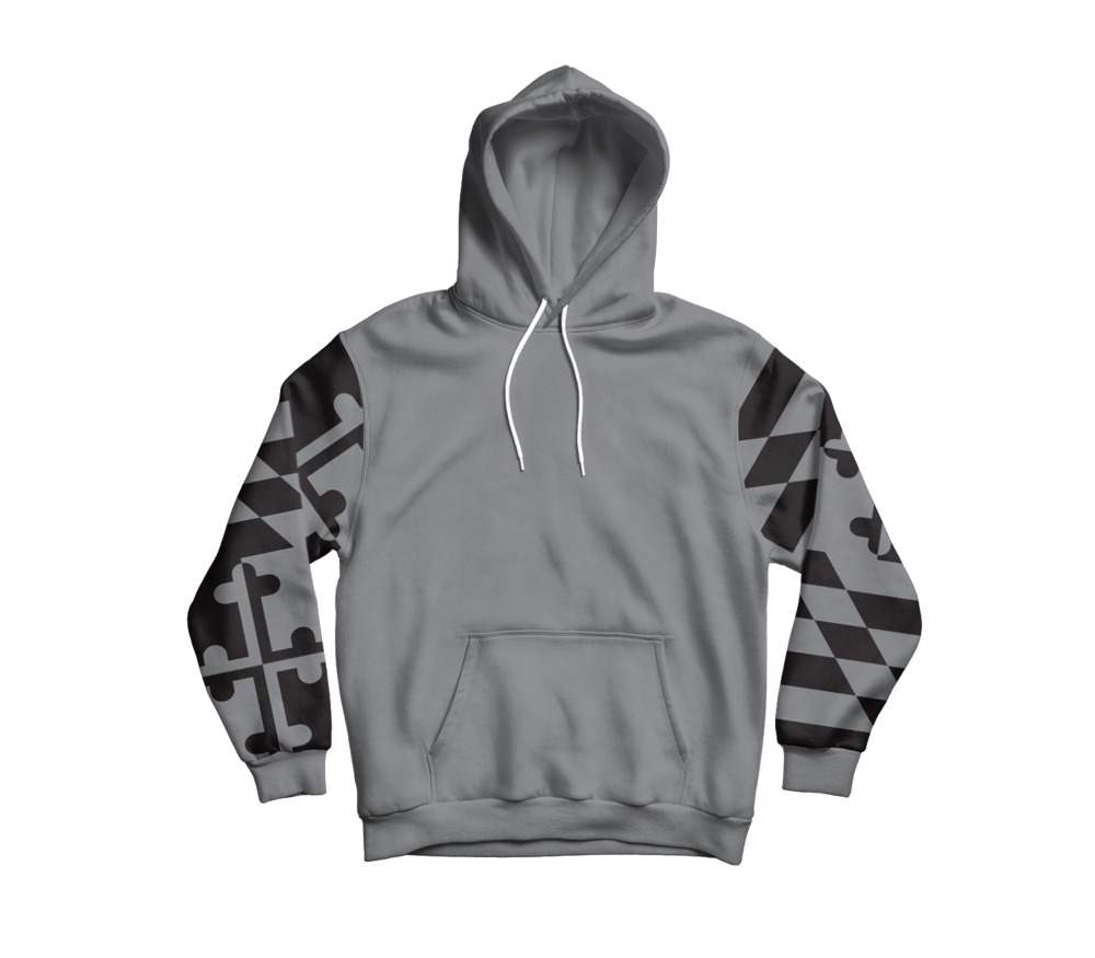 Greyscale Maryland Flag Sleeves (Charcoal) / Hoodie - Route One Apparel