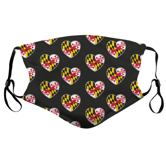 Maryland Heart Pattern (Black) / Face Mask - Route One Apparel