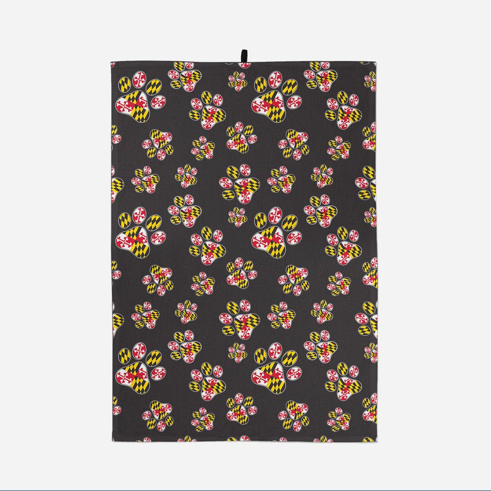 Maryland Paw Print Pattern (Black) / Kitchen Towel - Route One Apparel