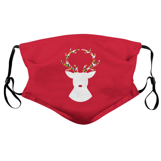 Reindeer with Maryland Flag Antlers (Red) / Face Mask - Route One Apparel