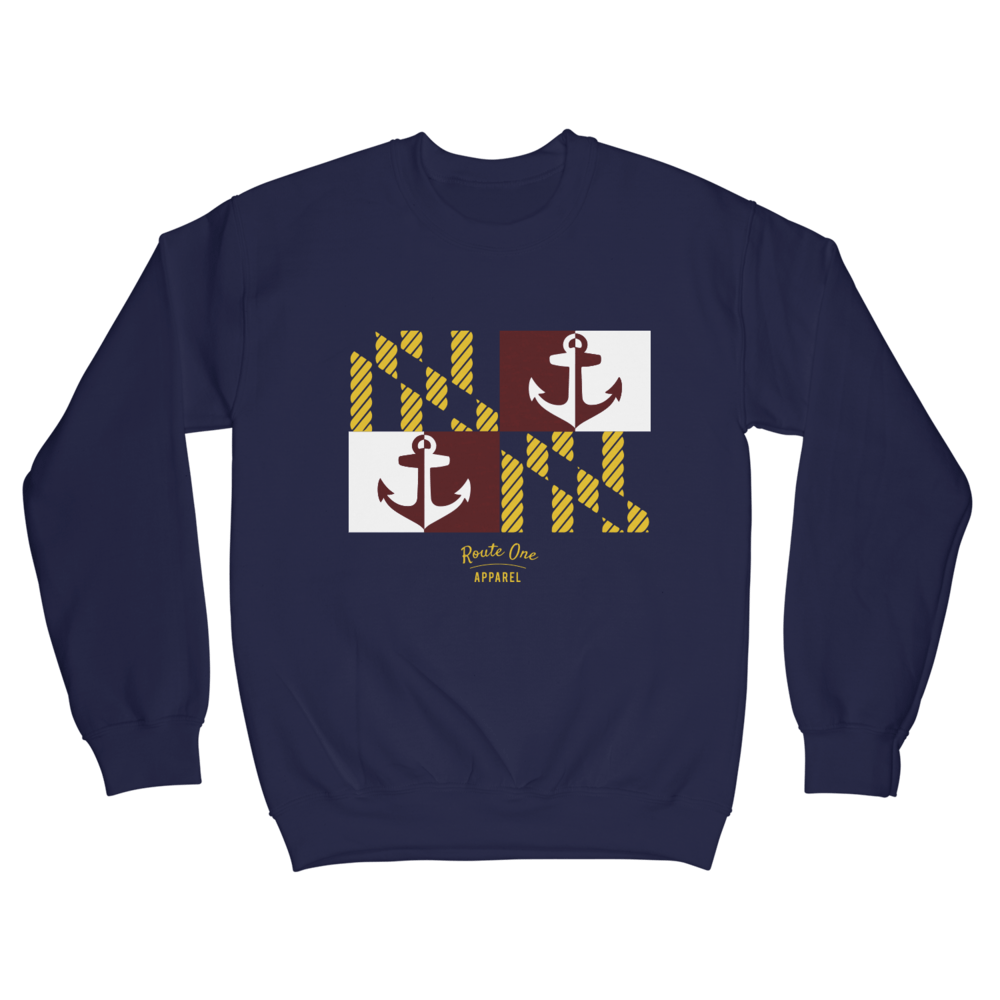 Maryland Nautical Flag (Midnight Navy) / Crew Sweatshirt - Route One Apparel