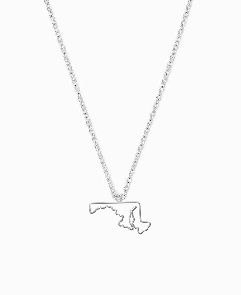 Dainty Outline State of Maryland (Silver) / Necklace - Route One Apparel