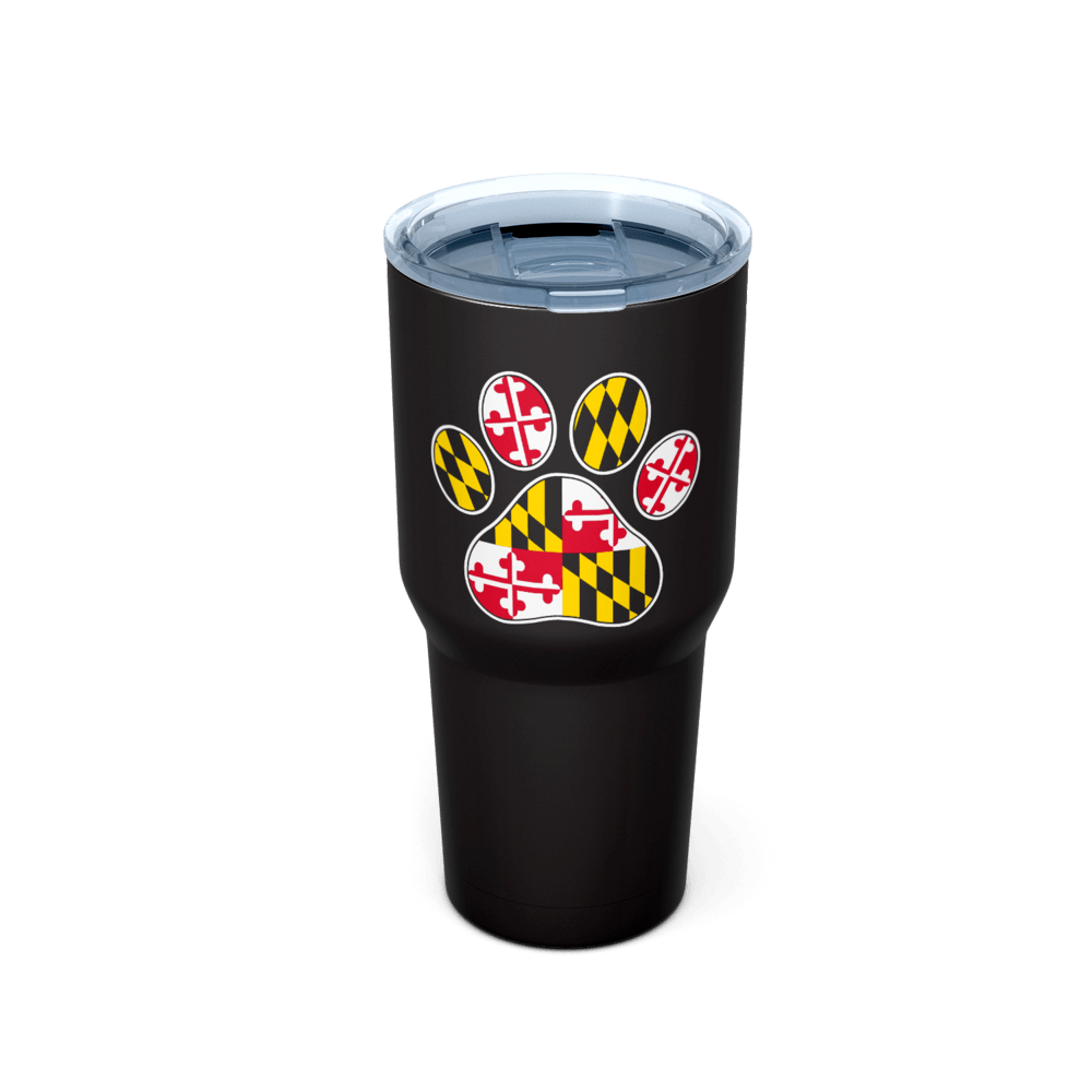 Maryland Full Flag Paw Print (Black) / Large Tumbler - Route One Apparel