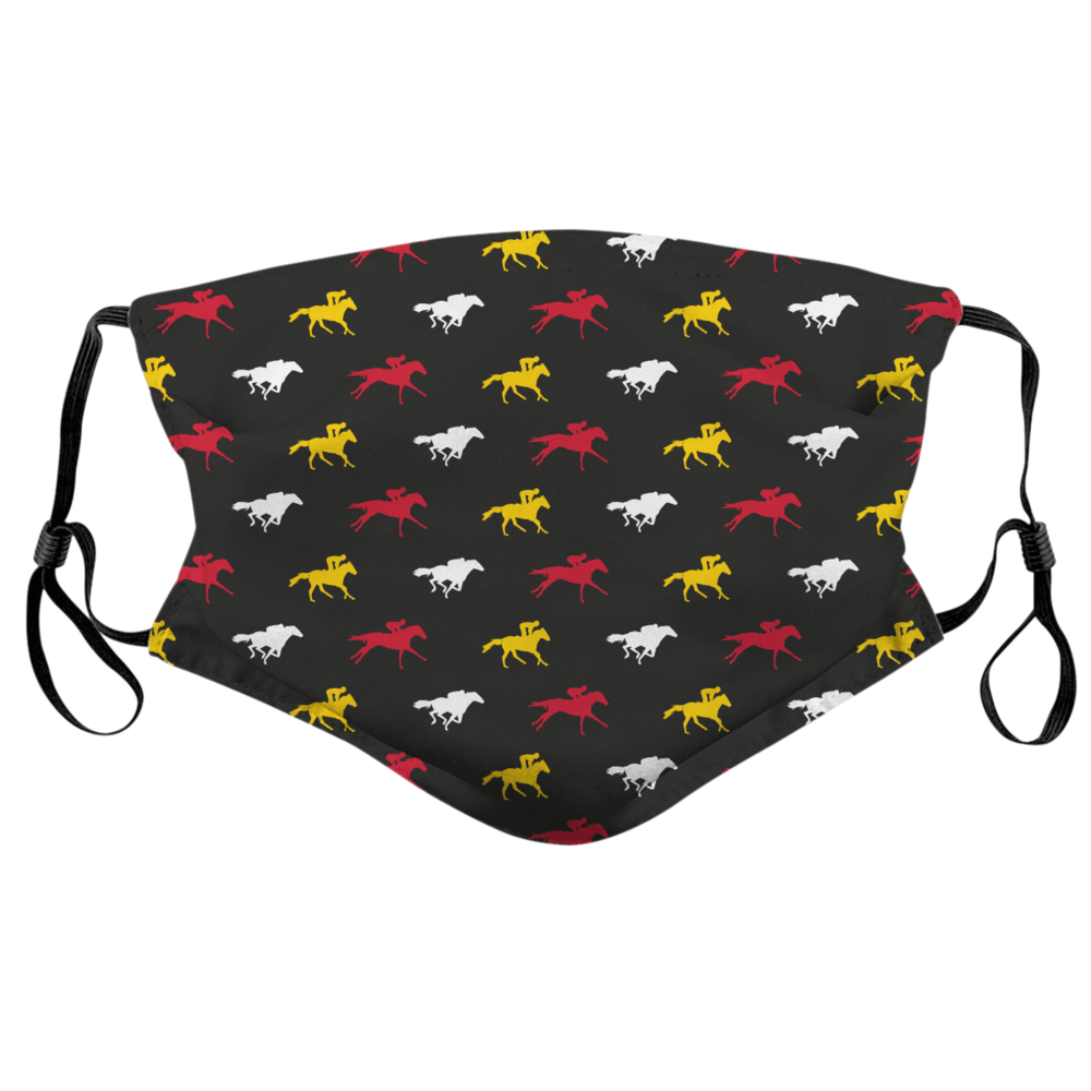 Red, Yellow, & White Horse Jockey Pattern (Black) / Face Mask - Route One Apparel