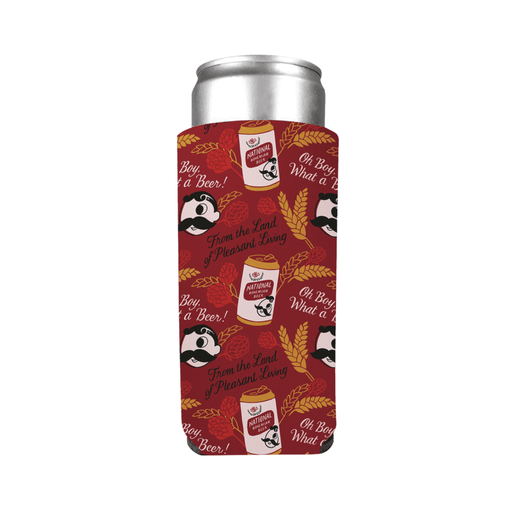 National Bohemian Hops & Can Pattern (Burgundy) / Slim Can Cooler - Route One Apparel