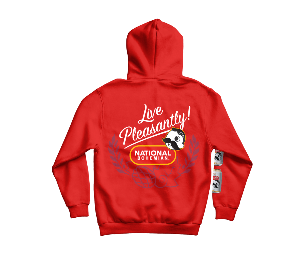 National Bohemian - Live Pleasantly Signature Can Sleeve (Red) / Hoodie - Route One Apparel