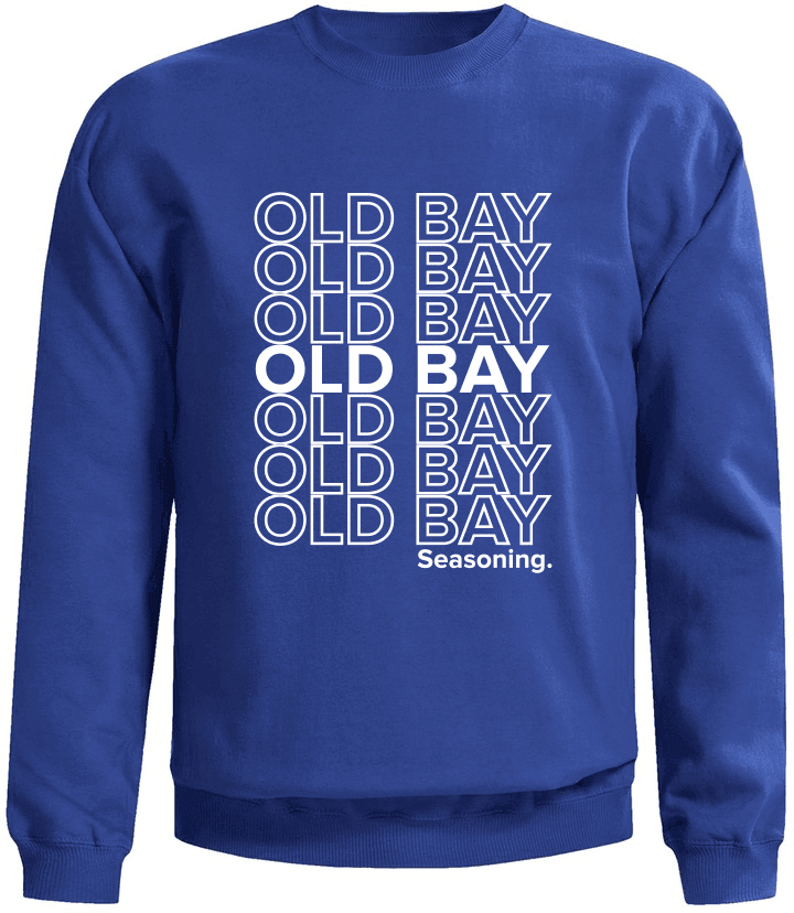 Stacked Old Bay Seasoning Text (Royal Blue) / Crew Sweatshirt - Route One Apparel