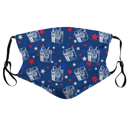 Old Bay Cans Pattern with Stars (Blue) / Face Mask - Route One Apparel