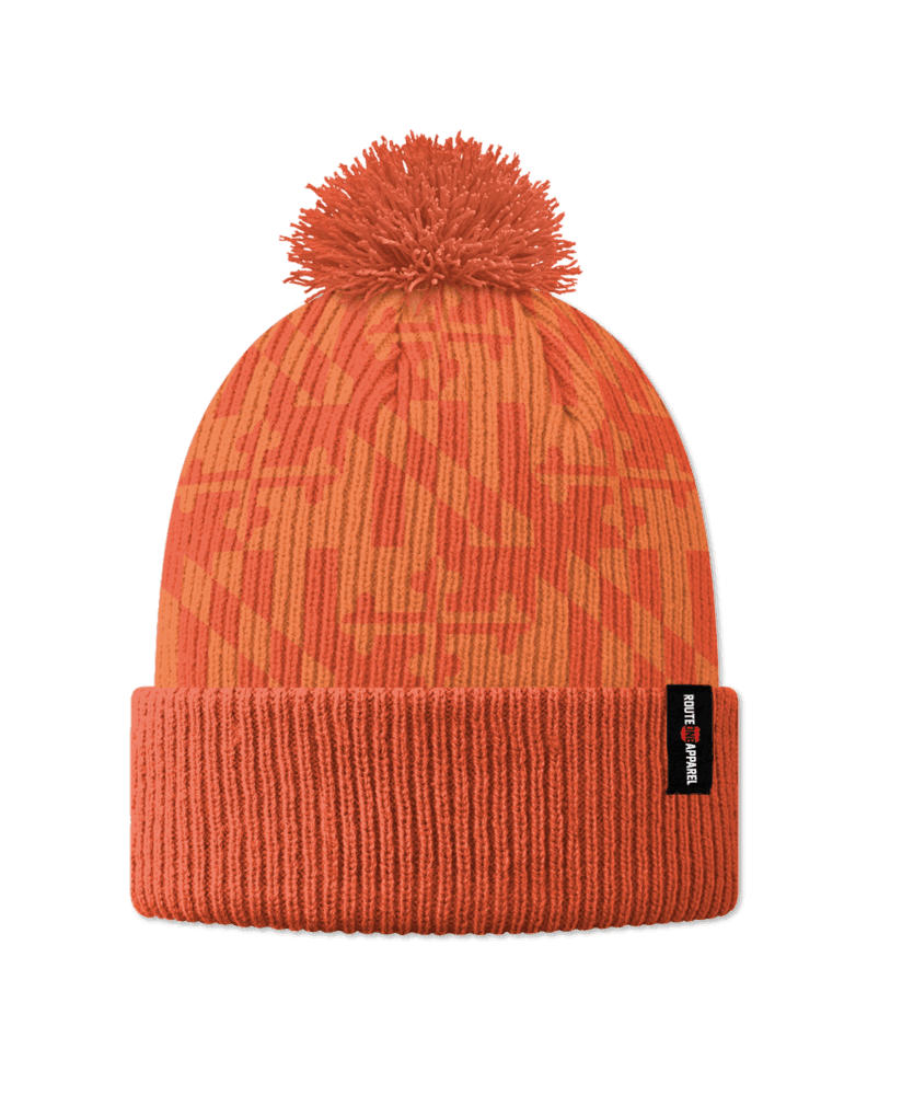 Route One Apparel Orange Maryland Flag / Knit Beanie Cap w/ Pom-Pom