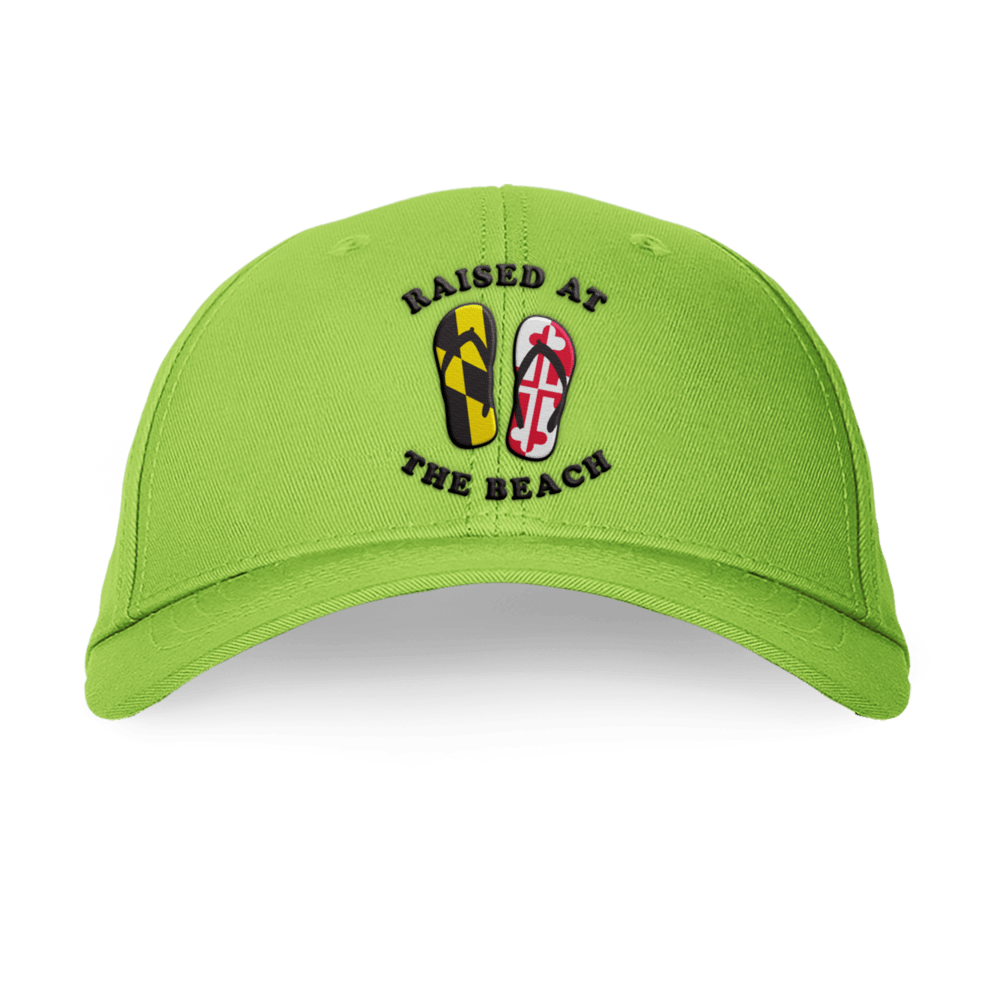 Raised at the Beach (Neon Green) / Baseball Hat - Route One Apparel