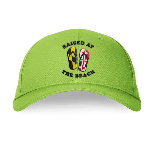 Raised at the Beach (Neon Green) / Baseball Hat - Route One Apparel