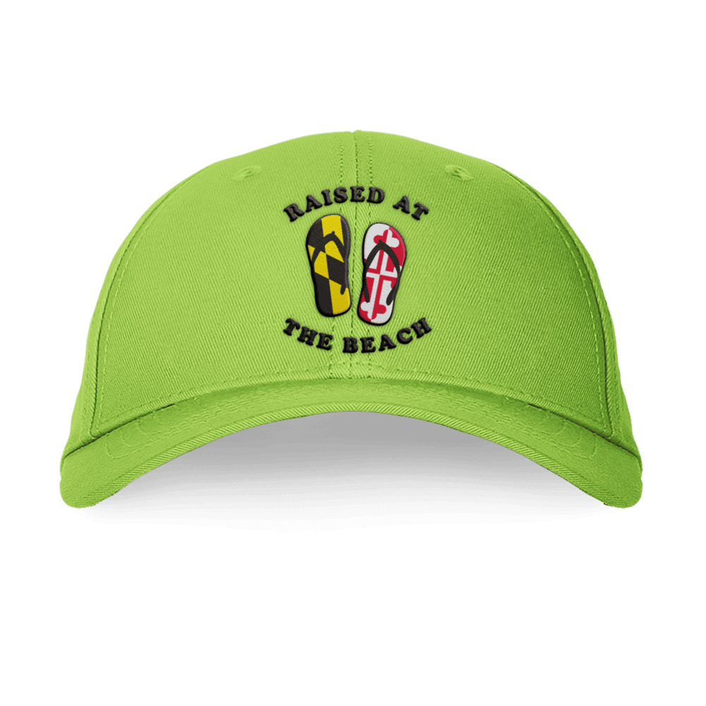 Raised at the Beach (Neon Green) / Baseball Hat - Route One Apparel
