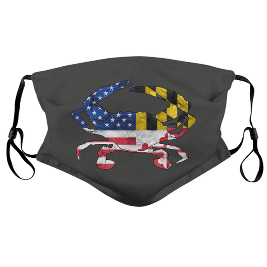 American & Maryland Flag Crab (Charcoal) / Face Mask - Route One Apparel