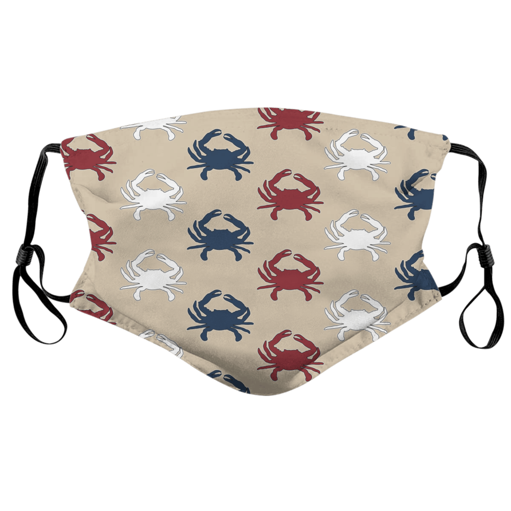 Red, White & Blue Crab Pattern (Tan) / Face Mask - Route One Apparel