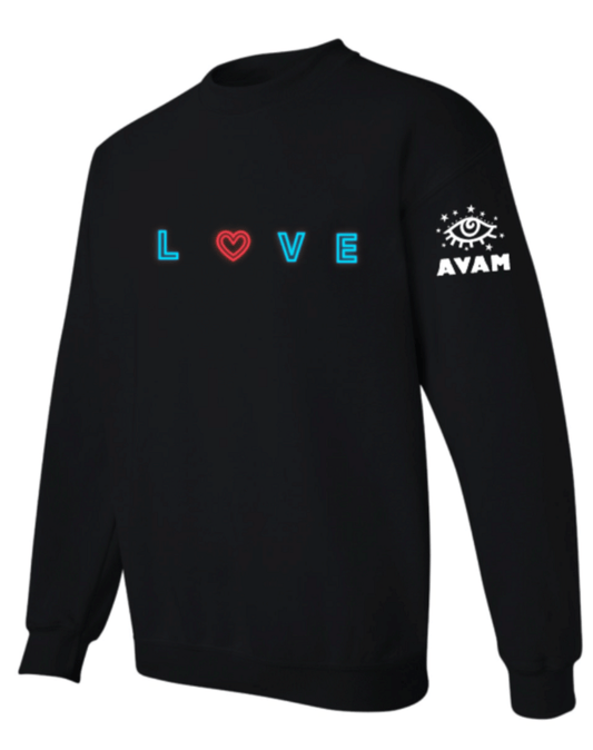 AVAM Love Sign (Black) / Crew Sweatshirt - Route One Apparel