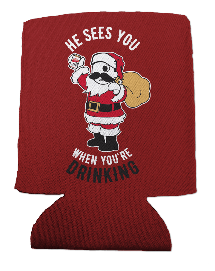 He Sees You When You're Drinking (Red) / Can Cooler - Route One Apparel