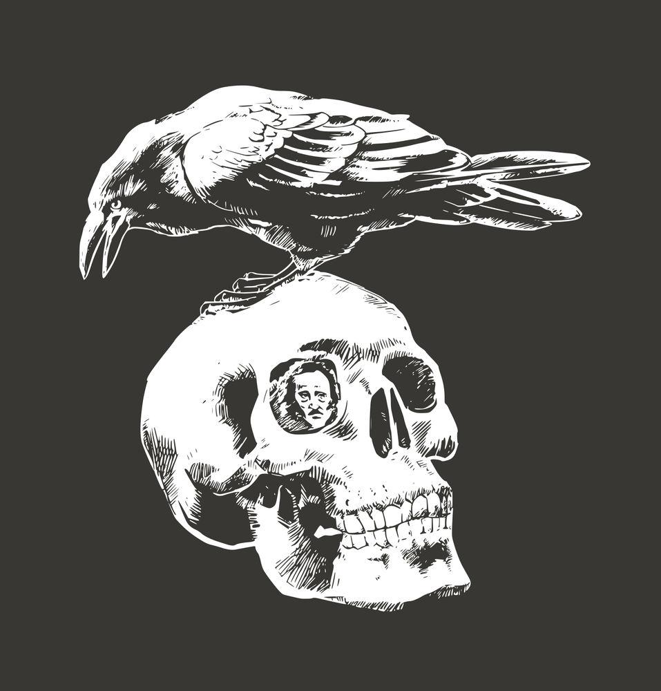 Edgar Allan Poe Skull and Raven (Smoke) / Shirt - Route One Apparel