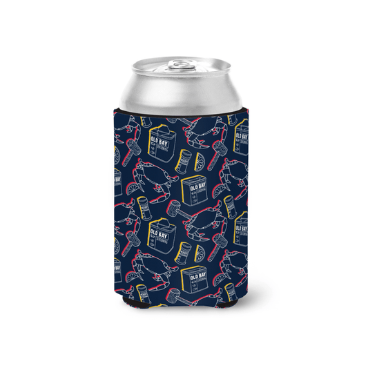 Stencil Outline Old Bay Crab & Mallet (Navy) / Can Cooler - Route One Apparel