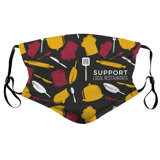Side Support Local Restaurants - Red, Yellow, White (Black) / Face Mask - Route One Apparel