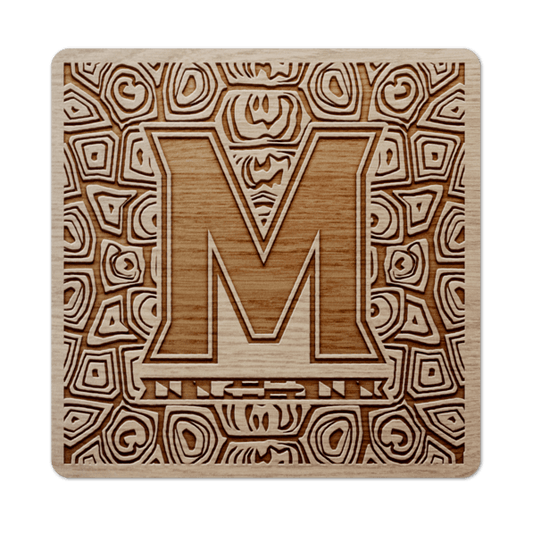 Turtle Shell Pattern w/ UMD "M" LOGO / Wooden Coaster - Route One Apparel