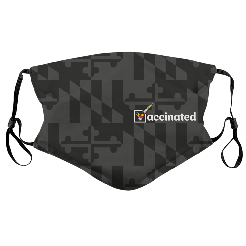 Side Vaccinated Check Mark with Greyscale Maryland Flag / Face Mask - Route One Apparel