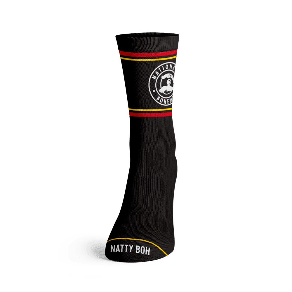 National Bohemian Inverted Circle with Red & Gold Stripes (Black) / Crew Socks - Route One Apparel