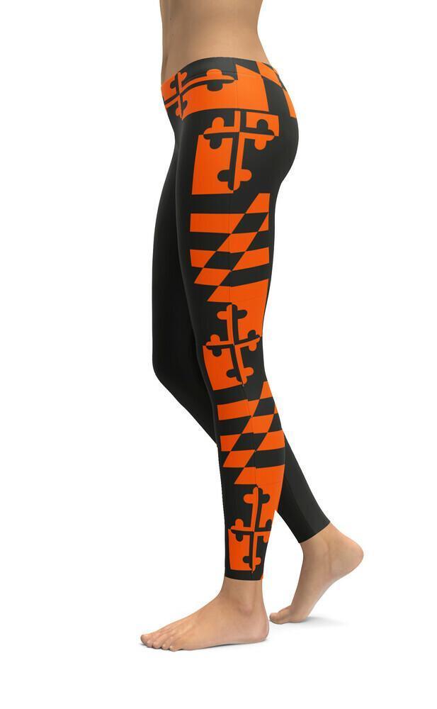 Orange & Black Maryland Flag / Yoga Leggings - Route One Apparel