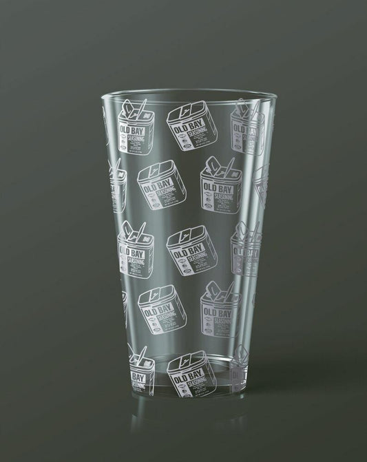 Old Bay 3-D Can Pattern (Etched) / Pint Glass - Route One Apparel