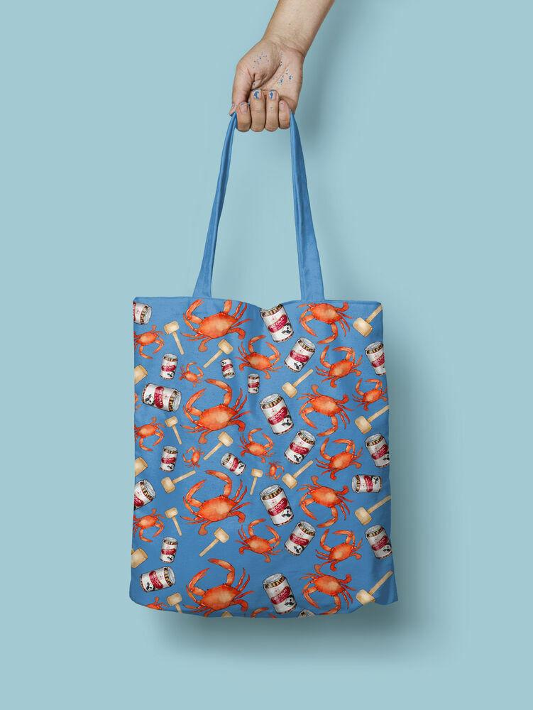 Crab, Mallet & Natty Boh (Light Blue) / Tote Bag - Route One Apparel