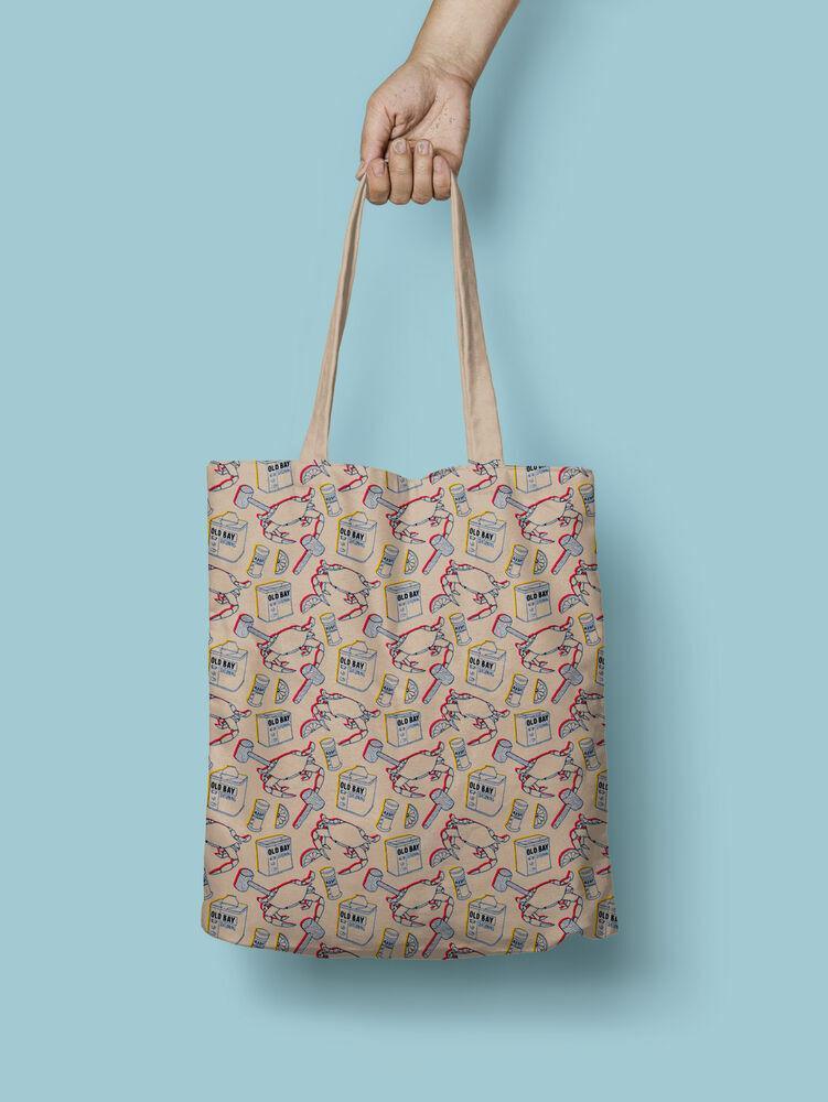 Stencil Outline Old Bay Crab & Mallet (Tan) / Tote Bag - Route One Apparel
