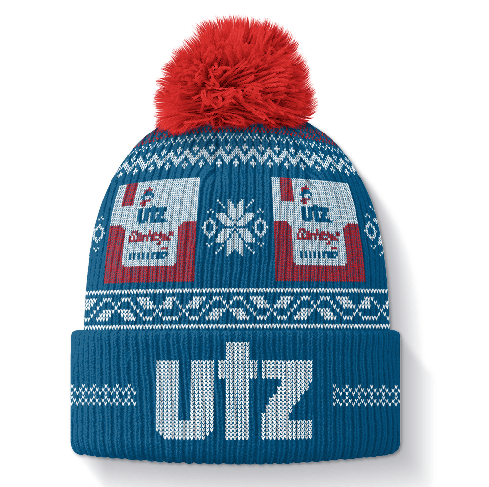 Utz Original Chip & White Snowflake (Blue) / Knit Beanie Cap w/ Pom-Pom - Route One Apparel