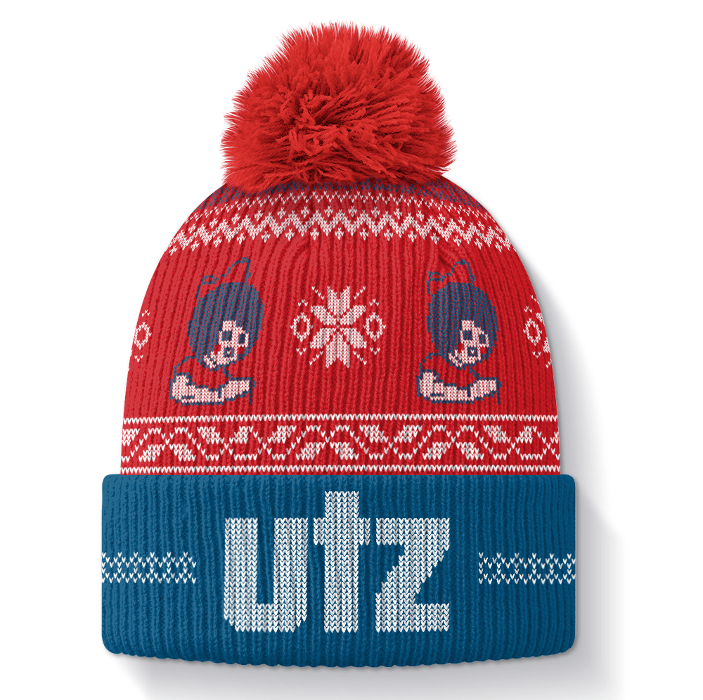 Utz Girl Logo & White Snowflake (Red) / Knit Beanie Cap w/ Pom-Pom - Route One Apparel
