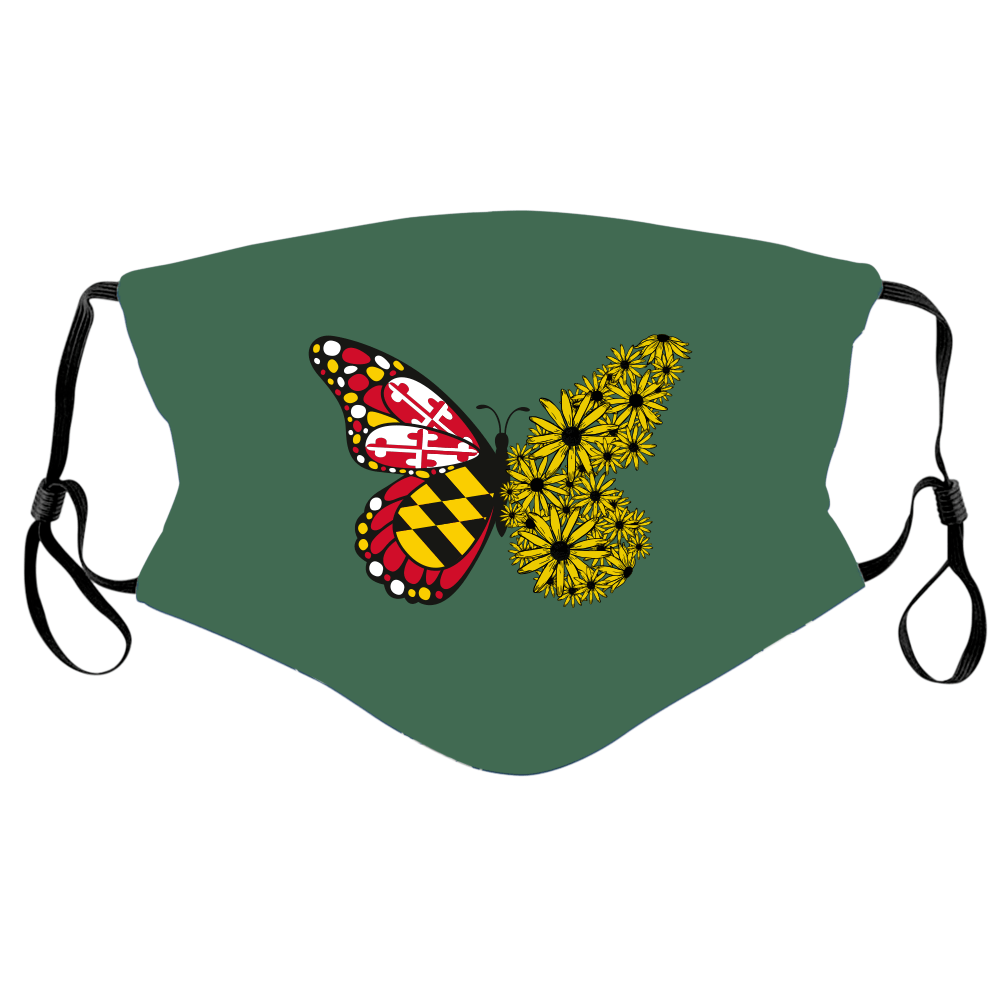 Maryland Flag & Black Eyed Susan Butterfly (Green) / Face Mask - Route One Apparel